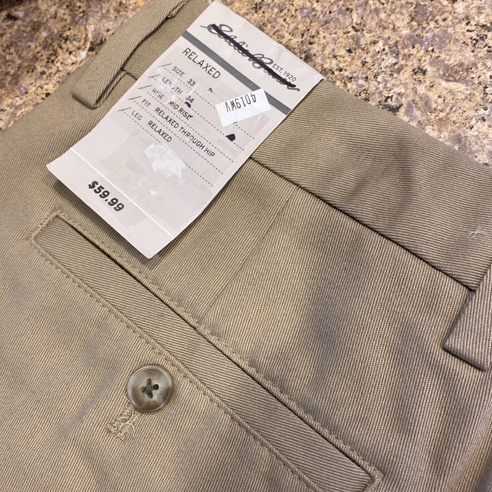 NWT Eddie Bauer Performance Chino Relaxed Fit Mid Rise Tag Says 33 x 34L Pants - Picture 9 of 16